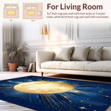 Ultra Soft Area Rug, Non Slip, Stain Resistant, Washable Area Rugs for Living Room, Bedroom, Radiant Solar Lunar Fusion Art(Gold)