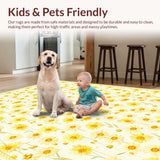 Ultra Soft Area Rug, Non Slip, Stain Resistant, Washable Area Rugs for Living Room, Bedroom, Playful White Yellow Flower Motif(Beige)