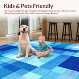 Ultra Soft Area Rug, Non Slip, Stain Resistant, Washable Area Rugs for Living Room, Bedroom, Lively Multicolored Design Motif(Blue)