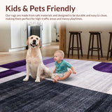 Ultra Soft Area Rug, Non Slip, Stain Resistant, Washable Area Rugs for Living Room, Bedroom, Elegant Geometric Grey and White(Purple)