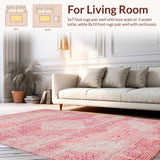 Ultra Soft Area Rug, Non Slip, Stain Resistant, Washable Area Rugs for Living Room, Bedroom, Whimsical Pastel Botanical Motif(Pink)
