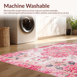 Ultra Soft Area Rug, Non Slip, Stain Resistant, Washable Area Rugs for Living Room, Bedroom, Delicate Romantic Rose Motif(Pink)