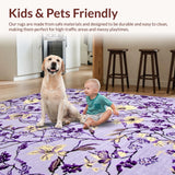 Ultra Soft Area Rug, Non Slip, Stain Resistant, Washable Area Rugs for Living Room, Bedroom, Contemporary Floral Print Entrance Rug(Purple)