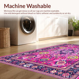 Ultra Soft Area Rug, Non Slip, Stain Resistant, Washable Area Rugs for Living Room, Bedroom, Rustic Traditional Tiled Motifs(Pink)