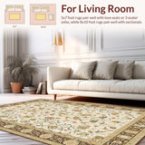 Ultra Soft Area Rug, Non Slip, Stain Resistant, Washable Area Rugs for Living Room, Bedroom, Chic Classic Botanical Motif(Beige)