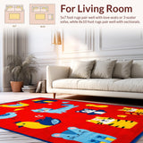 Ultra Soft Area Rug, Non Slip, Stain Resistant, Washable Area Rugs for Living Room, Bedroom, Vibrant Animal Alphabet Illustration(Red)