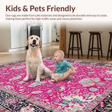 Ultra Soft Area Rug, Non Slip, Stain Resistant, Washable Area Rugs for Living Room, Bedroom, Contemporary Vibrant Graphic Motif(Pink)