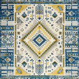 Ultra Soft Area Rug, Non Slip, Stain Resistant, Washable Area Rugs for Living Room, Bedroom, Contemporary Vibrant Tribal Motif(Blue)