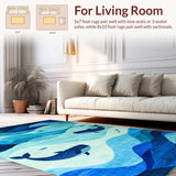 Ultra Soft Area Rug, Non Slip, Stain Resistant, Washable Area Rugs for Living Room, Bedroom, Delightful Cartoonish Marine Artwork(Blue)