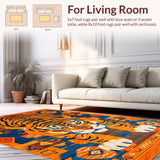 Ultra Soft Area Rug, Non Slip, Stain Resistant, Washable Area Rugs for Living Room, Bedroom, Artistic Vibrant Colorful Tiger Design(Orange)
