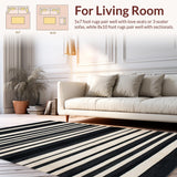 Ultra Soft Area Rug, Non Slip, Stain Resistant, Washable Area Rugs for Living Room, Bedroom, Modern Geometric Striped Area Rug for Entryway and Porch(Black)