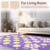 Ultra Soft Area Rug, Non Slip, Stain Resistant, Washable Area Rugs for Living Room, Bedroom, Artistic Groovy Floral Touch(Purple)
