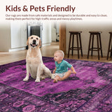 Ultra Soft Area Rug, Non Slip, Stain Resistant, Washable Area Rugs for Living Room, Bedroom, Sophisticated Ogee Distressed Aesthetic(Purple)