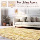 Ultra Soft Area Rug, Non Slip, Stain Resistant, Washable Area Rugs for Living Room, Bedroom, Boho Chic Distressed Beige Yellow Accent for Indoor Decor(Gold)