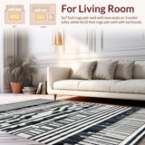 Ultra Soft Area Rug, Non Slip, Stain Resistant, Washable Area Rugs for Living Room, Bedroom, Sleek Black and White Stripes Rug Featuring Stylized Music Keyboard Design(Black)