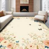 Ultra Soft Area Rug, Non Slip, Stain Resistant, Washable Area Rugs for Living Room, Bedroom, Whimsical Floral Butterfly Accent Non Slip(Beige)