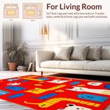 Ultra Soft Area Rug, Non Slip, Stain Resistant, Washable Area Rugs for Living Room, Bedroom, Bright Multi-Color Animal Patchwork(Red)
