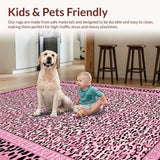 Ultra Soft Area Rug, Non Slip, Stain Resistant, Washable Area Rugs for Living Room, Bedroom, Feminine Fluffy Leopard Charm(Pink)