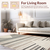 Ultra Soft Area Rug, Non Slip, Stain Resistant, Washable Area Rugs for Living Room, Bedroom, Rustic Striped Earth Tone Elegance(Beige)