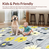 Ultra Soft Area Rug, Non Slip, Stain Resistant, Washable Area Rugs for Living Room, Bedroom, Cozy Textured Floral Arrangement(Gray)