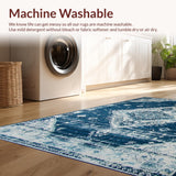 Ultra Soft Area Rug, Non Slip, Stain Resistant, Washable Area Rugs for Living Room, Bedroom, Artistic Floral Patterned Elegance(Blue)