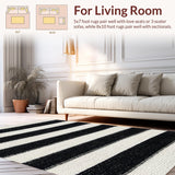 Ultra Soft Area Rug, Non Slip, Stain Resistant, Washable Area Rugs for Living Room, Bedroom, Reversible Striped Area Rug:  Classic Black & White(Black)