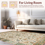 Ultra Soft Area Rug, Non Slip, Stain Resistant, Washable Area Rugs for Living Room, Bedroom, Chic Earthy Toned Botanical Motif(Beige)