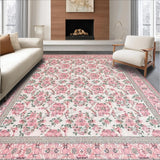 Ultra Soft Area Rug, Non Slip, Stain Resistant, Washable Area Rugs for Living Room, Bedroom, Chic Pastel Floral Swirl(Pink)
