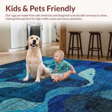 Ultra Soft Area Rug, Non Slip, Stain Resistant, Washable Area Rugs for Living Room, Bedroom, Whale Escape Trap Rug Intricate Octopus Tangle Underwater Maze Runner(Blue)
