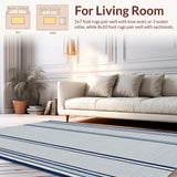 Ultra Soft Area Rug, Non Slip, Stain Resistant, Washable Area Rugs for Living Room, Bedroom, Rustic Traditional Striped Charm(Blue)