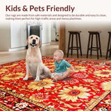 Ultra Soft Area Rug, Non Slip, Stain Resistant, Washable Area Rugs for Living Room, Bedroom, Chic Modern Floral Aesthetic(Red)