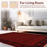 Ultra Soft Area Rug, Non Slip, Stain Resistant, Washable Area Rugs for Living Room, Bedroom, Vibrant Floral Medallion Embellishment(Red)