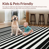 Ultra Soft Area Rug, Non Slip, Stain Resistant, Washable Area Rugs for Living Room, Bedroom, Artisan Woven Rug With Sophisticated Dual-Tone Horizontal Bands(Black)