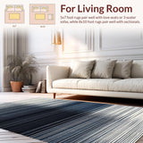 Ultra Soft Area Rug, Non Slip, Stain Resistant, Washable Area Rugs for Living Room, Bedroom, Shadow Stripe: Woven Accent Carpet, Subtle Pattern Design(Black)