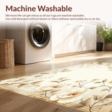 Ultra Soft Area Rug, Non Slip, Stain Resistant, Washable Area Rugs for Living Room, Bedroom, Serene Garden Floral Area Artistic Home Decor(Beige)