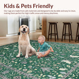 Ultra Soft Area Rug, Non Slip, Stain Resistant, Washable Area Rugs for Living Room, Bedroom, Vintage Botanical Tile Motif(Green)