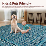 Ultra Soft Area Rug, Non Slip, Stain Resistant, Washable Area Rugs for Living Room, Bedroom, Vibrant Modern Trellis Aesthetic(Blue)