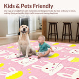 Ultra Soft Area Rug, Non Slip, Stain Resistant, Washable Area Rugs for Living Room, Bedroom, Charming Pastel Bunny Motif(Pink)
