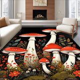 Ultra Soft Area Rug, Non Slip, Stain Resistant, Washable Area Rugs for Living Room, Bedroom, Colorful Retro Mushroom Motif(Red)