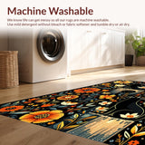 Ultra Soft Area Rug, Non Slip, Stain Resistant, Washable Area Rugs for Living Room, Bedroom, Artistic Black Cat Blossom Design(Black)
