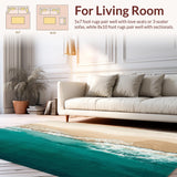 Beige Teal Ocean Scenery Coastal Beach Theme Indoor Floor(Blue)