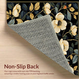 Ultra Soft Area Rug, Non Slip, Stain Resistant, Washable Area Rugs for Living Room, Bedroom, Chic Low Pile Floral Motif(Black)
