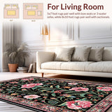 Ultra Soft Area Rug, Non Slip, Stain Resistant, Washable Area Rugs for Living Room, Bedroom, Vibrant Insect Floral Arrangement(Black)