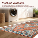 Ultra Soft Area Rug, Non Slip, Stain Resistant, Washable Area Rugs for Living Room, Bedroom, Eclectic Earthy Geometric Motif(Orange)