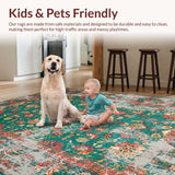 Ultra Soft Area Rug, Non Slip, Stain Resistant, Washable Area Rugs for Living Room, Bedroom, Rustic Floral Abstract Expression(Green)