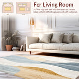 Abstract Contemporary with Layered Beige and Blue Geometric Waves(Beige)
