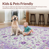 Ultra Soft Area Rug, Non Slip, Stain Resistant, Washable Area Rugs for Living Room, Bedroom, Chic Geometric Lavender Accents(Ivory)
