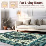 Ultra Soft Area Rug, Non Slip, Stain Resistant, Washable Area Rugs for Living Room, Bedroom, Elegant Circular(Blue)