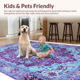 Ultra Soft Area Rug, Non Slip, Stain Resistant, Washable Area Rugs for Living Room, Bedroom, Rustic Distressed Floral Motif(Blue)