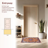 Ultra Soft Area Rug, Non Slip, Stain Resistant, Washable Area Rugs for Living Room, Bedroom, Elegant Retro Geometric Elements(Orange)